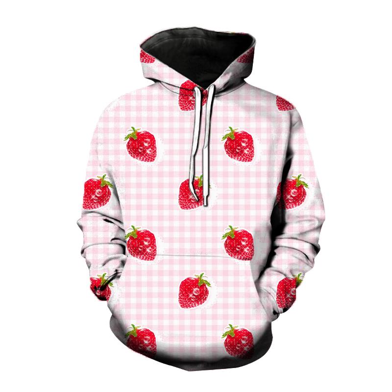 Dámska mikina s 3D potlačou jahody Roztomilý ovocný vzor Voľný ležérny top s dlhým rukávom Módna pohodlná unisex mikina
