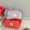 Large Capacity Ruffle Makeup Bag Plaid Pattern Wash Storage Bag Toiletry Organizer  Skincare