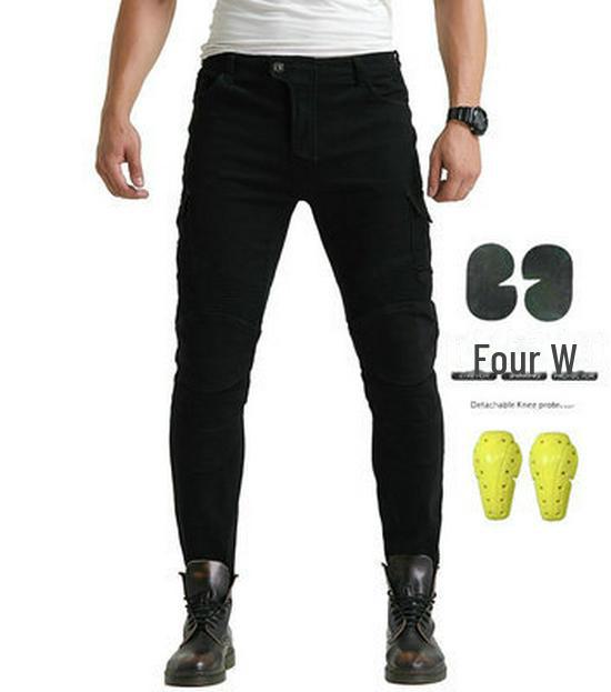 Slim Fit Black Racing Pants - Four Seasons Motorcycle Cycling Jeans Anti-Fall Off-Road Gear