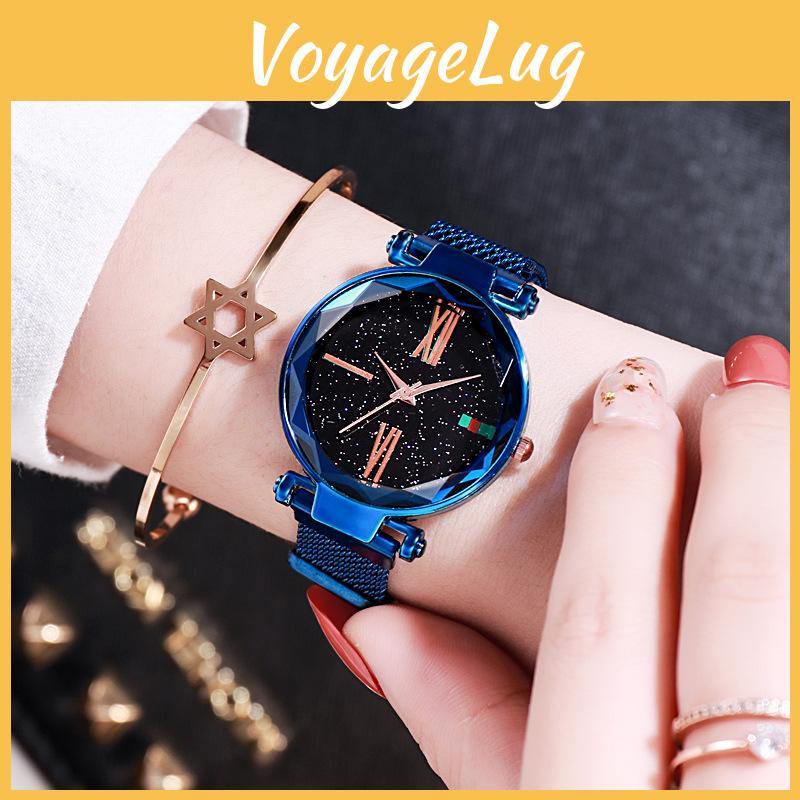 Relógio Feminino Preguiçoso da Moda com Pulseira Magnética e Design de Céu Estrelado