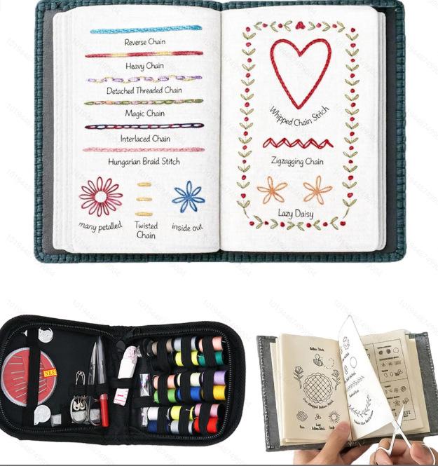 Portable Needle and Thread Set for Home Sewing and Mending – Includes Stitching Method Book and Case