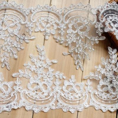 Bridal Off-White Lace Trimmings, Handmade DIY Wedding Headdress Flowers, 15.5CM Width
