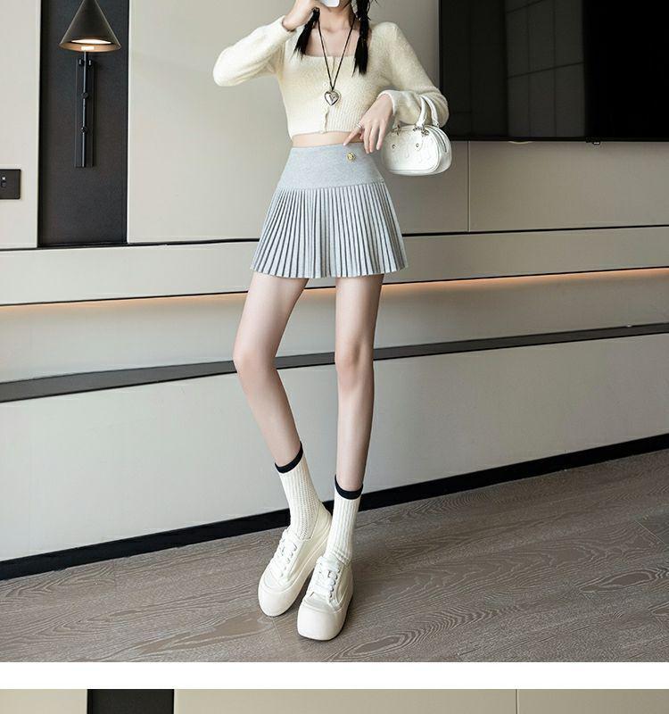 Women's High-Waist Pleated Wool Skirt - Spicy American Style for Autumn/Winter