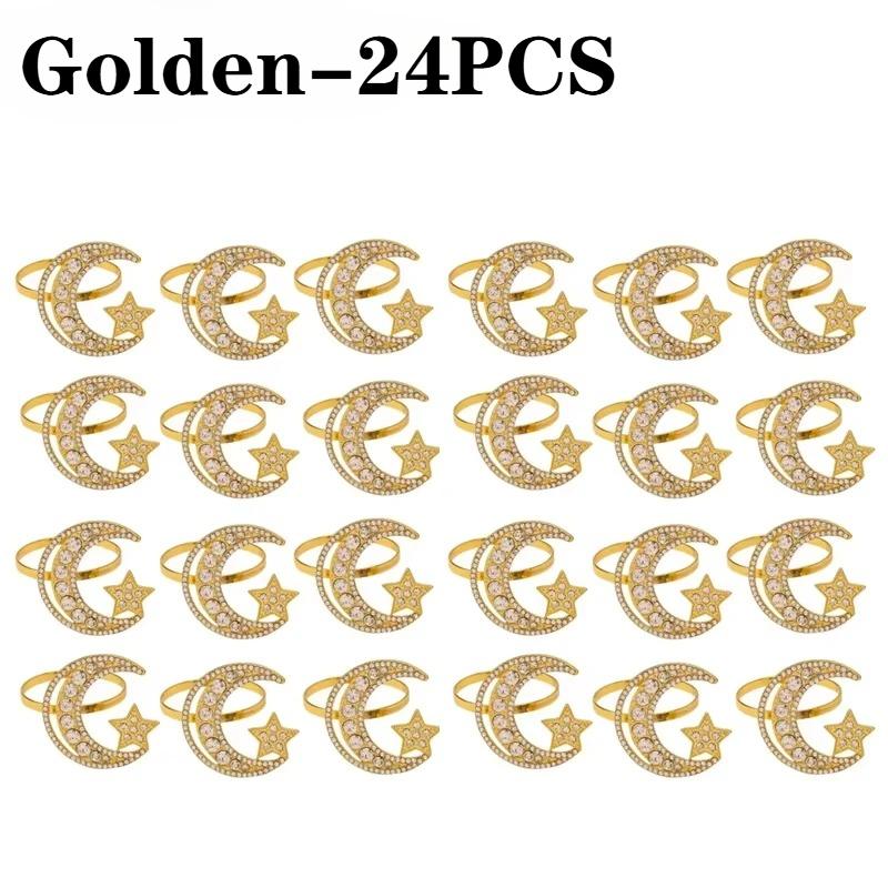 1-24PCGold Napkin Ring Set Star Moon Design Alloy Crystal Metal Hollow for Ramadan Celebration Holiday TablewareElegant Durable