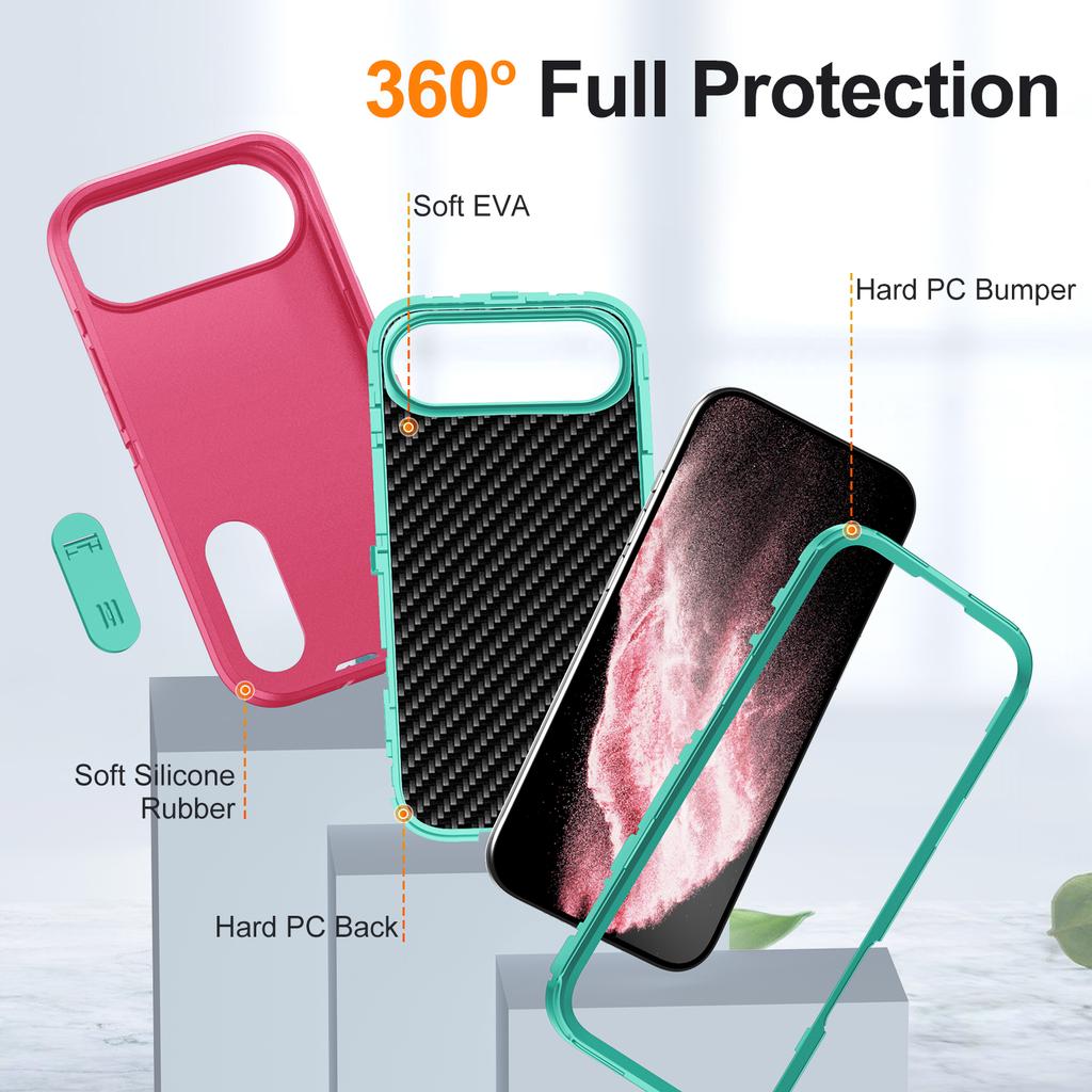 For iPhone 17 Air Case Case Kickstand Phone Cover PC+Silicone+EVA 3-in-1 Design