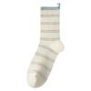 Spring And Autumn Cream Baby Blue Stripe Small Fresh Heel Love Cloth Label Double Needle Mid-Tube Socks Pile Socks For Women
