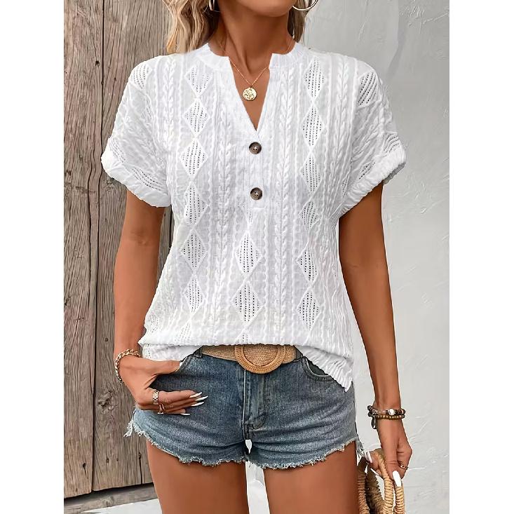 2026 Spring/Summer New Women s Fashion Casual Solid Color Button V-Neck T-Shirt Top S белый