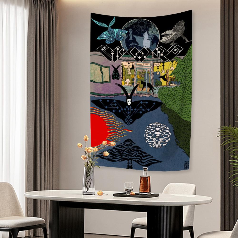 Psychedelic Witchcraft Tapestry Cartoon Illustration Bohemian Bedroom Decor Aesthetics Wall Hanging Covering Cloth Yoga Mat