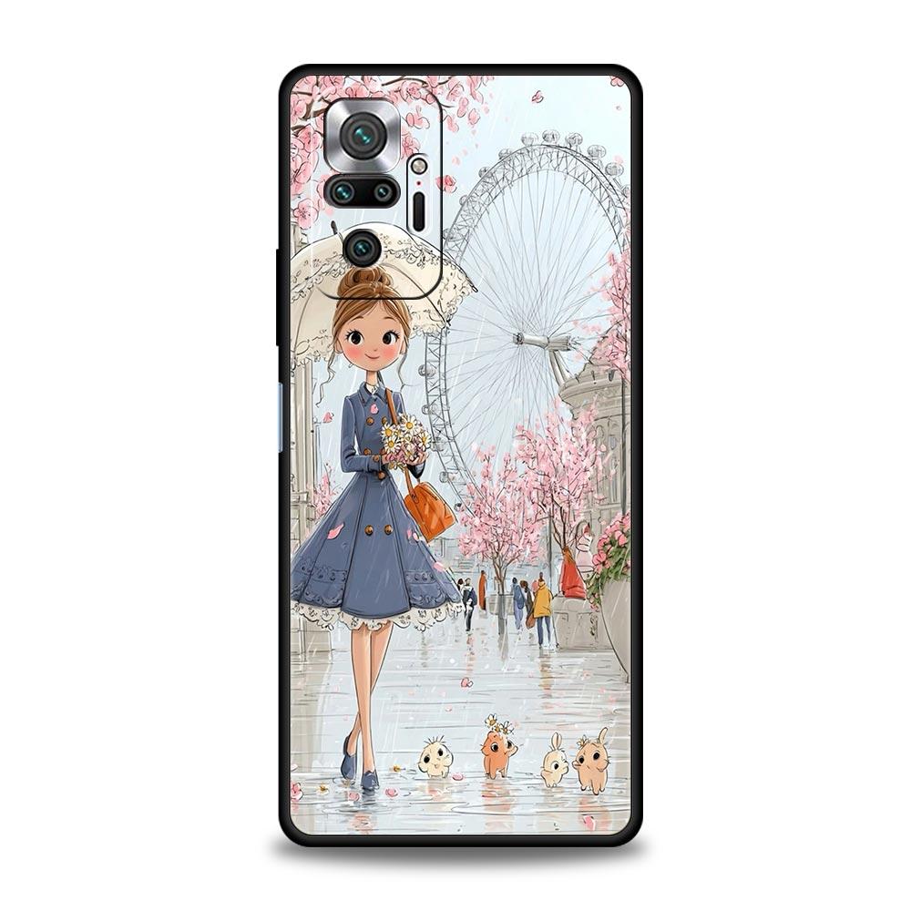 Cartoon Girl Phone Case Cover for Redmi 14C 10C Note 15 14 13 12 10 11 K40 Pro Plus 5G Soft TPU Shockproof Shell Funda Capas Bag