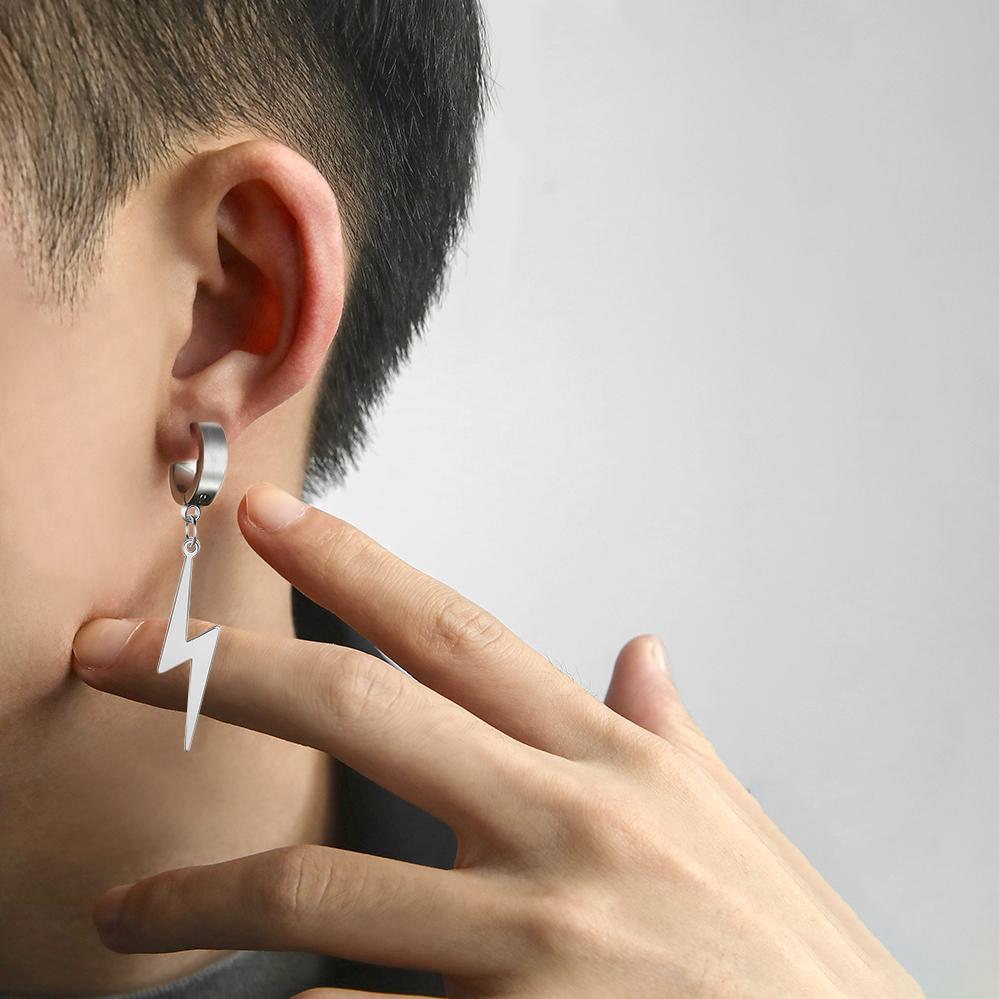 My Shape Fashion Lightning Earrings Women Men Hiphop Hoop Earring Stainless Steel Gold Punk Jewelry Party Ear Accessories