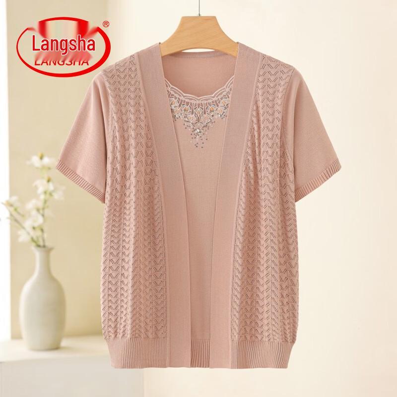 LangSha Women s Faux Two-Piece Short Sleeve Knit Top 110