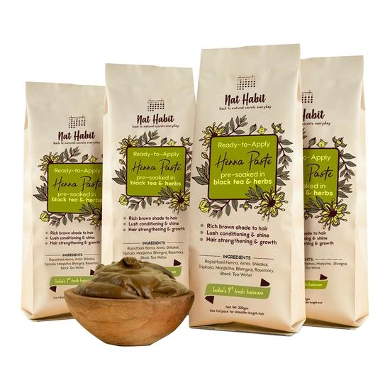 Nat Habit - Fresh Ready To Apply Henna Paste (Pack of 3 X 220g) and Nat Habit Henna Paste, 100% Natural  - (Pack of 4 X 220g)