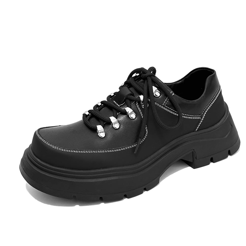 New Black Platform Business Shoes Men's Thick Soled Leather Shoes For Men British Style