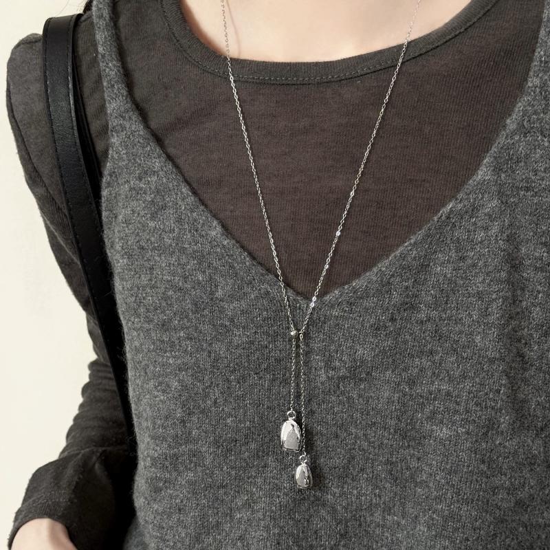 Simple Water Droplet Pendant Necklace For Women  Irregular Metal Smooth Long Y-Shaped Necklace Sweater Chain Jewelry