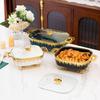 Rectangular Golden Ceramic Baking Casserole Pot with Stand