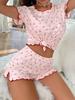 Cherry Print Wood Ear Edge Short Pajama Set