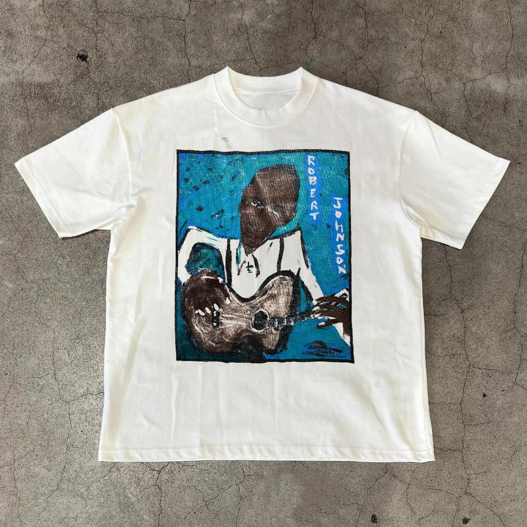 Vtg Robert Johnson Blues Music Artist Painting T-shirt Size S to 5XL PA020 Unisex T-Shirt XL
