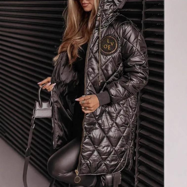 2025 Winter New Hooded Cotton Clothes Medium and Long Cotton Clothes