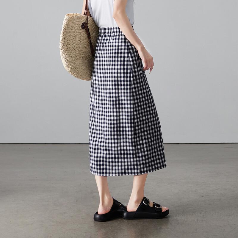 SOFSIL Women's French Retro Plaid Slit Skirt