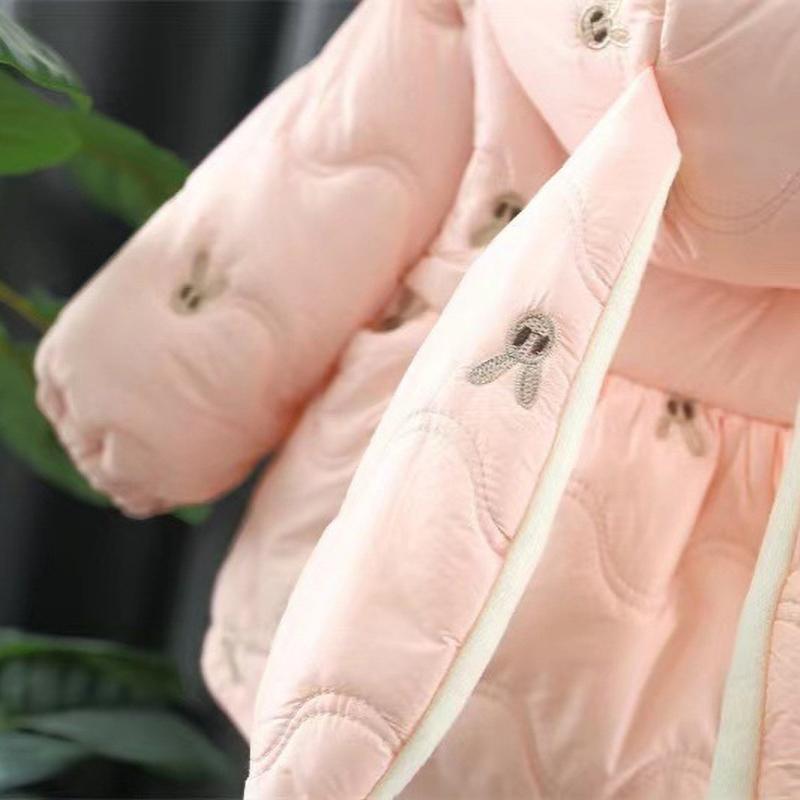 Winter Cartoon Rabbit Long Sleeved Baby Girl Coat Pink Thick Warm Children's
