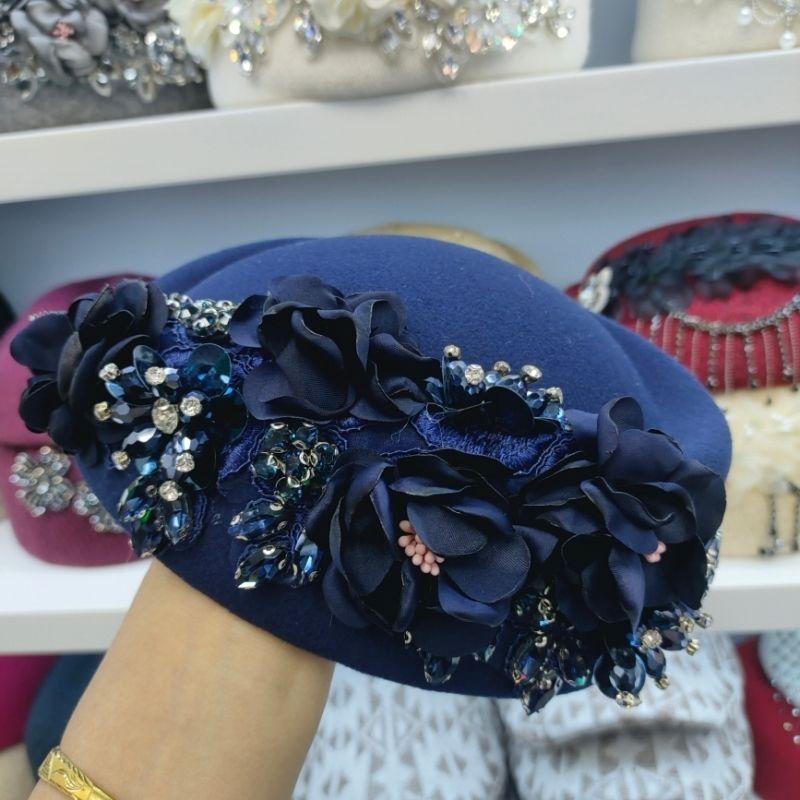Women's Hat Vintage Chic Floral Beret - Stylish and Elegant Airline Stewardess Hat