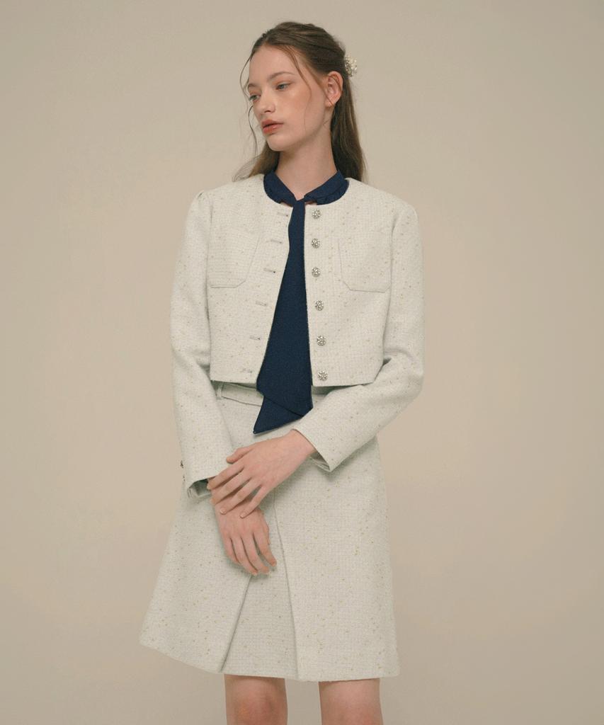 Aiseugadeuneiogongpal Crystal-Button Tweed Skirt_Vanilla Custard