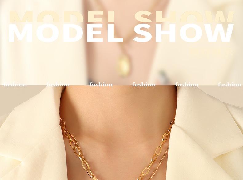 Gold Plated Titanium Steel Double Layer Irregular Pendant Necklace - European & American Hip Hop Style Clavicle Chain