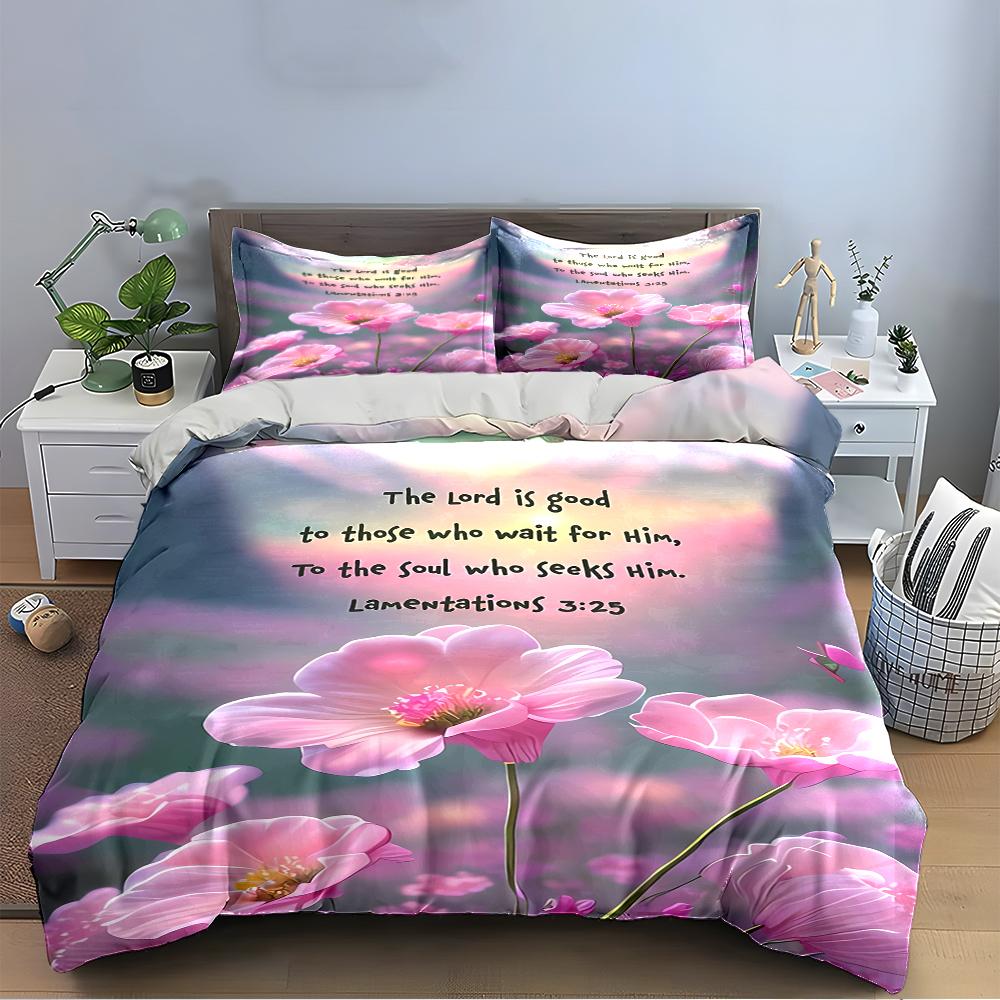 Floral Bedding Set with Lamentations 3:25 Bedding set (1 duvet cover, 2 pillowcases, duvet not included)