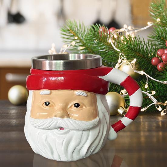 Santa Coffee Mug Stainless Steel Water Cup Hot Beverages Mugs Christmas Themed Drinkware Unique Holiday Gifts for Friends