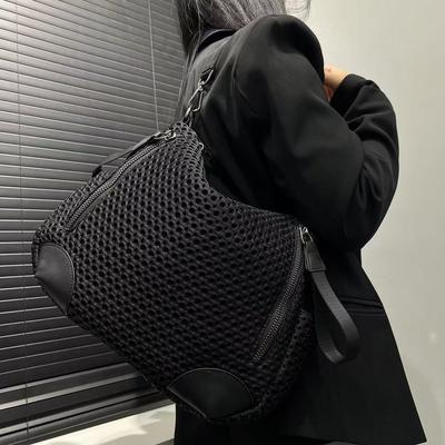 Women'S Mesh Lightweight Oblique Span Bag Large-Capacity Splicing Shoulder Handbag