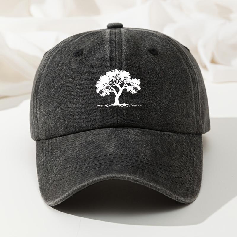 Big Tree Print Baseball Cap Retro Washed Casual Cap Baseball Cap Old Style High Quality Hip Hop Hat Adjustable
