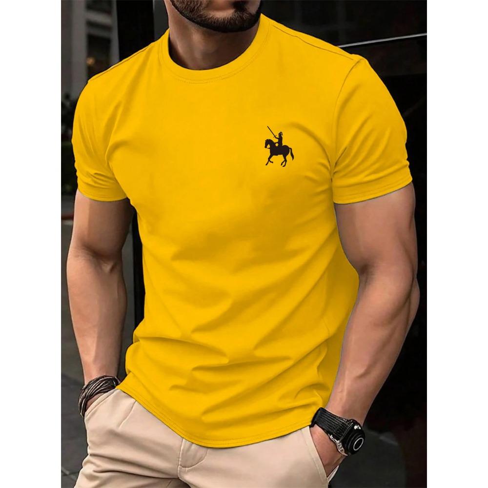 Men's summer 100 cotton fashionable casual loose sports knight pattern printed round neck short sleeved T-shirt top
