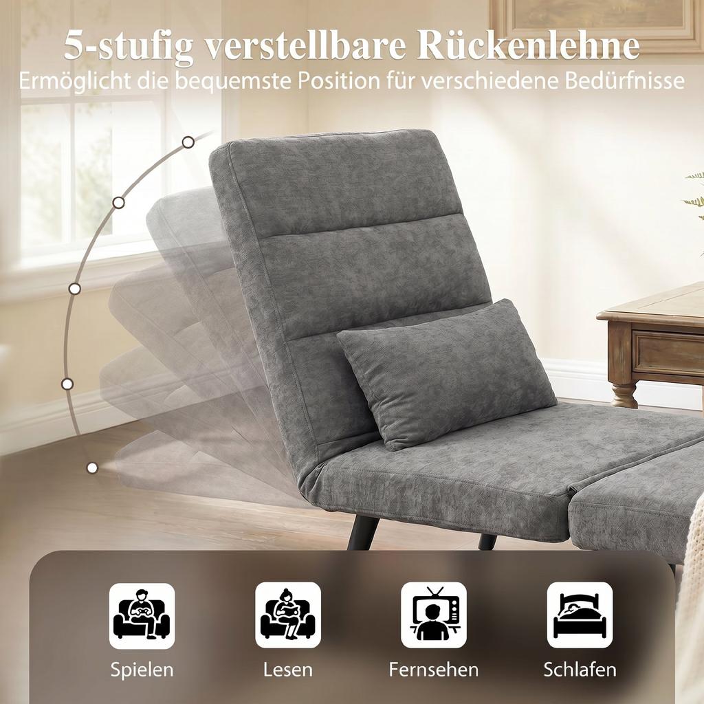 Sleeper Chair 3-in-1 Foldable Chair with Sleep Function, 186 X 60 Cm Sleeper Chair with 5-Position Adjustable Backrest