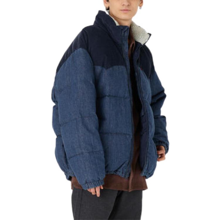 Levis FW22 Corduroy Denim Patchwork Zip-Up Down Jacket Men Jacket Navy A0726-0002