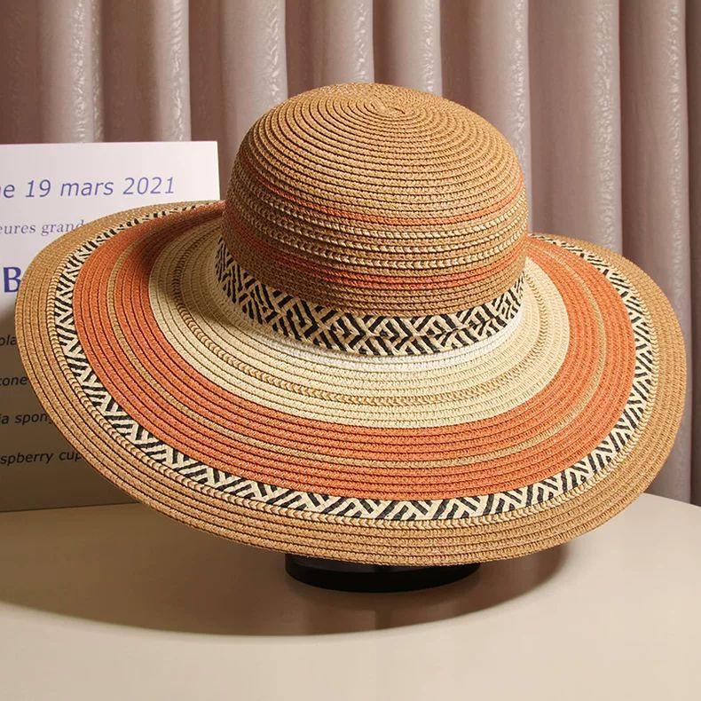 

Плетеная шляпа с широкими полями, женская летняя, для пляжного отдыха, от солнца, шляпа-ведро, солнцезащитная шляпа-панама, складная adjustable