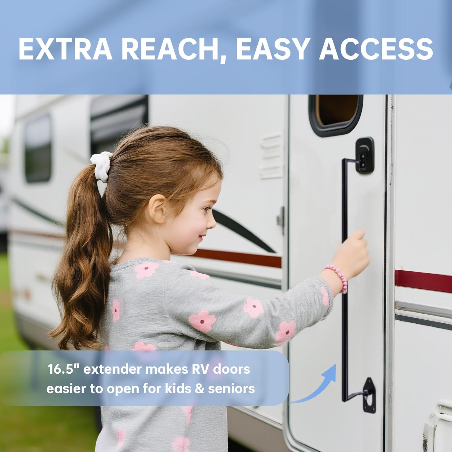 RV Door Latch Extender 16.5  Stainless Steel Handle Extension for Paddle-Style Latches – Easy Access & Safer Entry for Travel Trailers