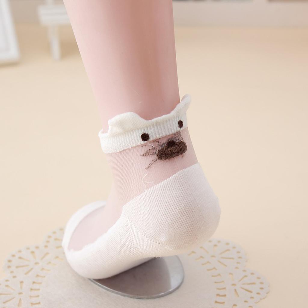 3 Pairs Women's Funny Cute Cartoon Little Bear Summer Mesh Socks Panda Fox Pig Short Ankle 3D Eared Sokken Girls Gift