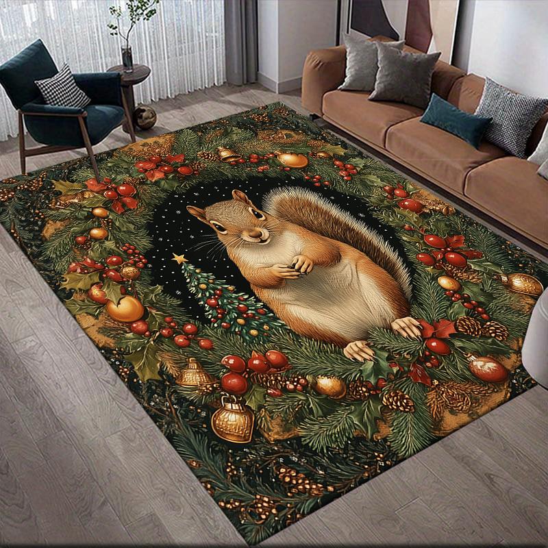 Weihnachtstiere Heim-Sofa-Dekoration für Wohnzimmer & Schlafzimmer, Rutschfeste Spiel-Flanell-Fußmatte für Spielzimmer