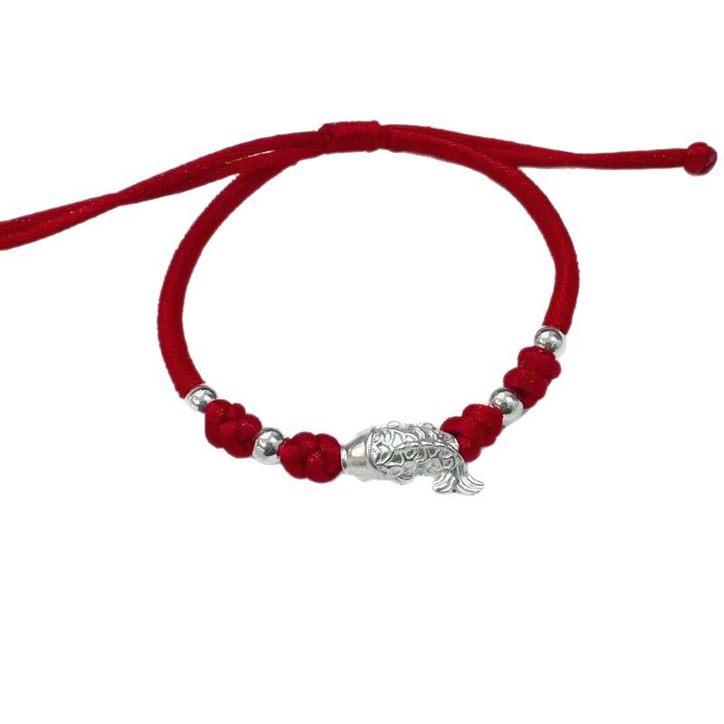 S999 Sterling Silber Koi-Paar Armband: Roter Faden gewebt, Jahr des Hasen, Reichtums- & Glücks-Anhänger für Männer & Frauen rot