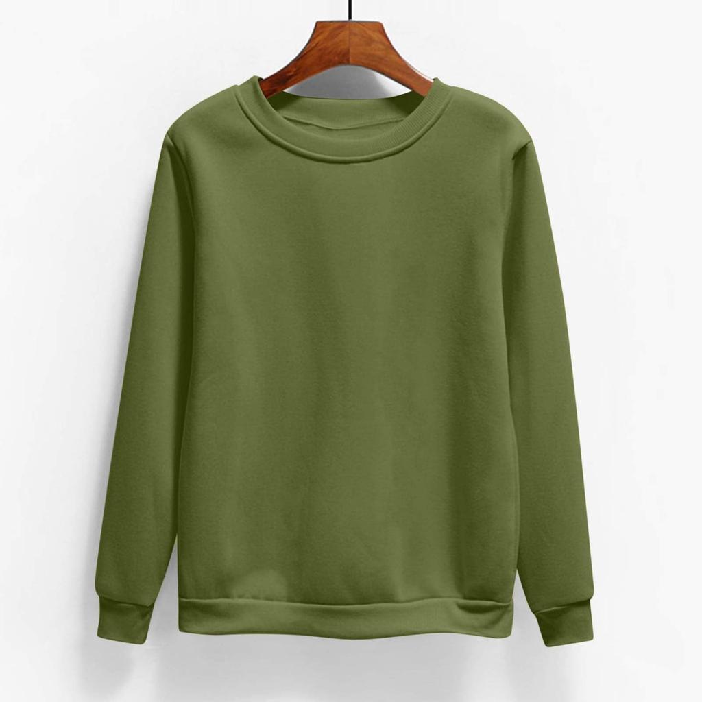 Women's Fashion Casual Round Neck Long Sleeve Fleece-Lined Solid Color Sweatshirt
