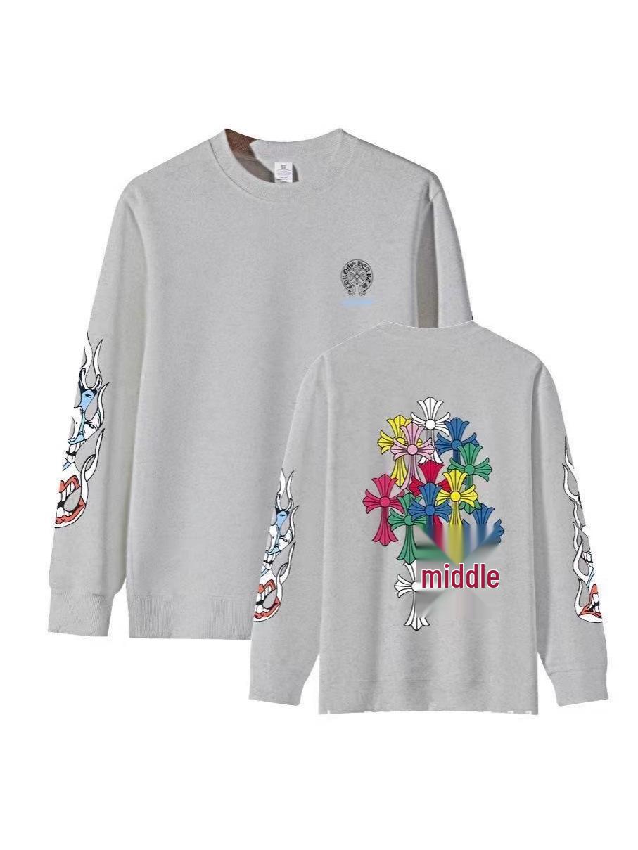 Unisex Trendy Printed Cotton Pullover Hoodie - Long Sleeve, Round Neck Fashion Top 4XL светло-серый