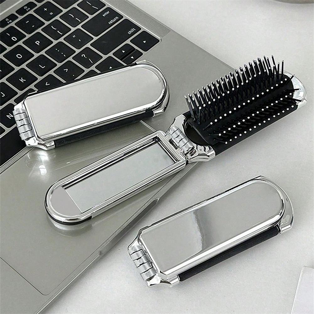 Foldable Mirror Comb Portable Mini Siz Scalp Massage Hairbrush with Retractable Mirror for Pocket Outdoor Travel Use Airbag Comb