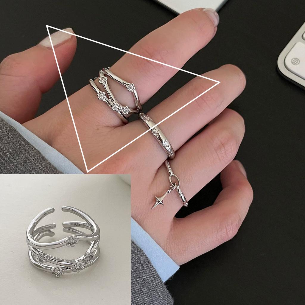 925 Silver Flower Lace Ring Korean Fashion Opening Inlaid CZ Adjustable Rings Valentine's Day Gift