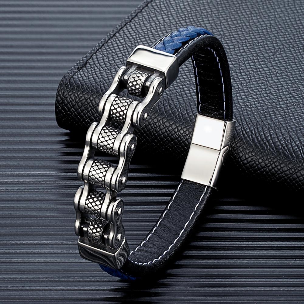 Punk Men Biker Chain Braided Genuine Leather Bracelet Stainless Steel Magnetic Buckle Bracelet Gifts Homme Pulseras