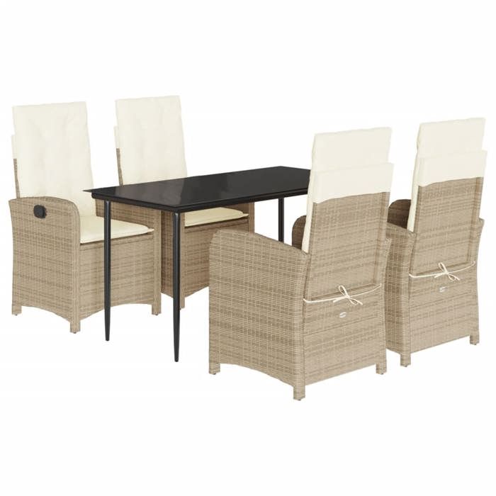 VidaXL Ensemble à Manger de Jardin avec Coussins 5 pcs, Table et Chaises avec Dossier Réglable, Meubles d'Extérieur Patio 3212373