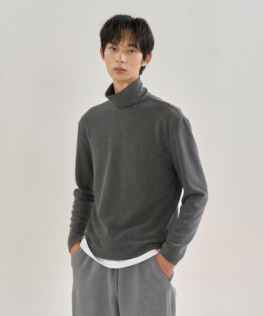 Basic House Uni Sakariba Turtleneck Long Sleeve T-Shirt Charcoal Lwts7101