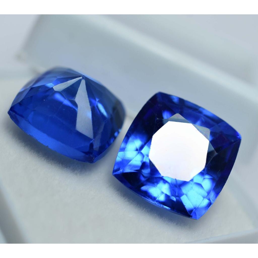 Natural Blue Tanzanite Loose Gemstone 17.15 Ct Square Cushion Pair for Jewelry Making and Crafts