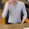 Men's Casual Corduroy Long Sleeved Round Neck T-shirt Fashion Top Solid Color Fashion T-shirt