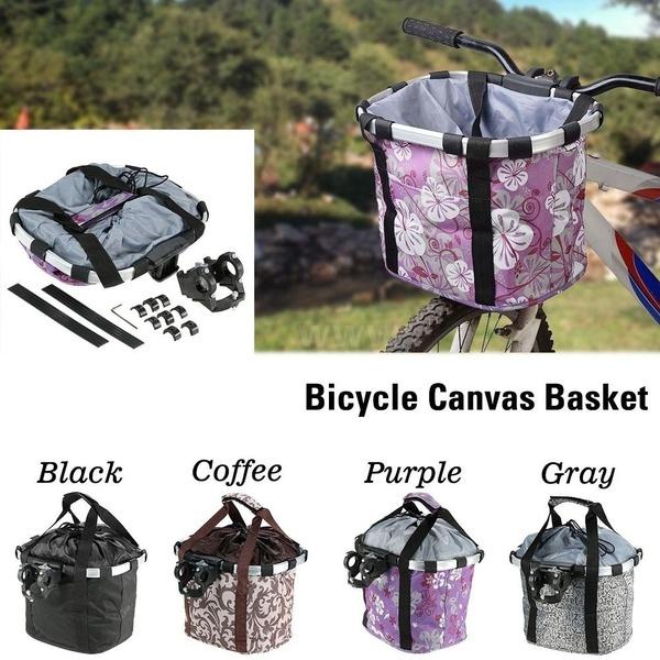Bicycle Bike Detachable Cycle Front Canvas Basket Carrier Bag Pet Carrier Aluminum Alloy Frame Detachable Basket