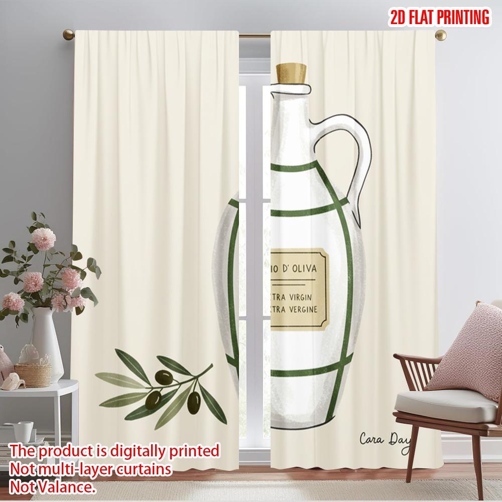 

2pcs 2D flat printing Party Window Curtains Olive Oil Vintage Kitchen Polyester Fabric Without Electricity Family Party for New 52.50×116.00 CM 2pcs